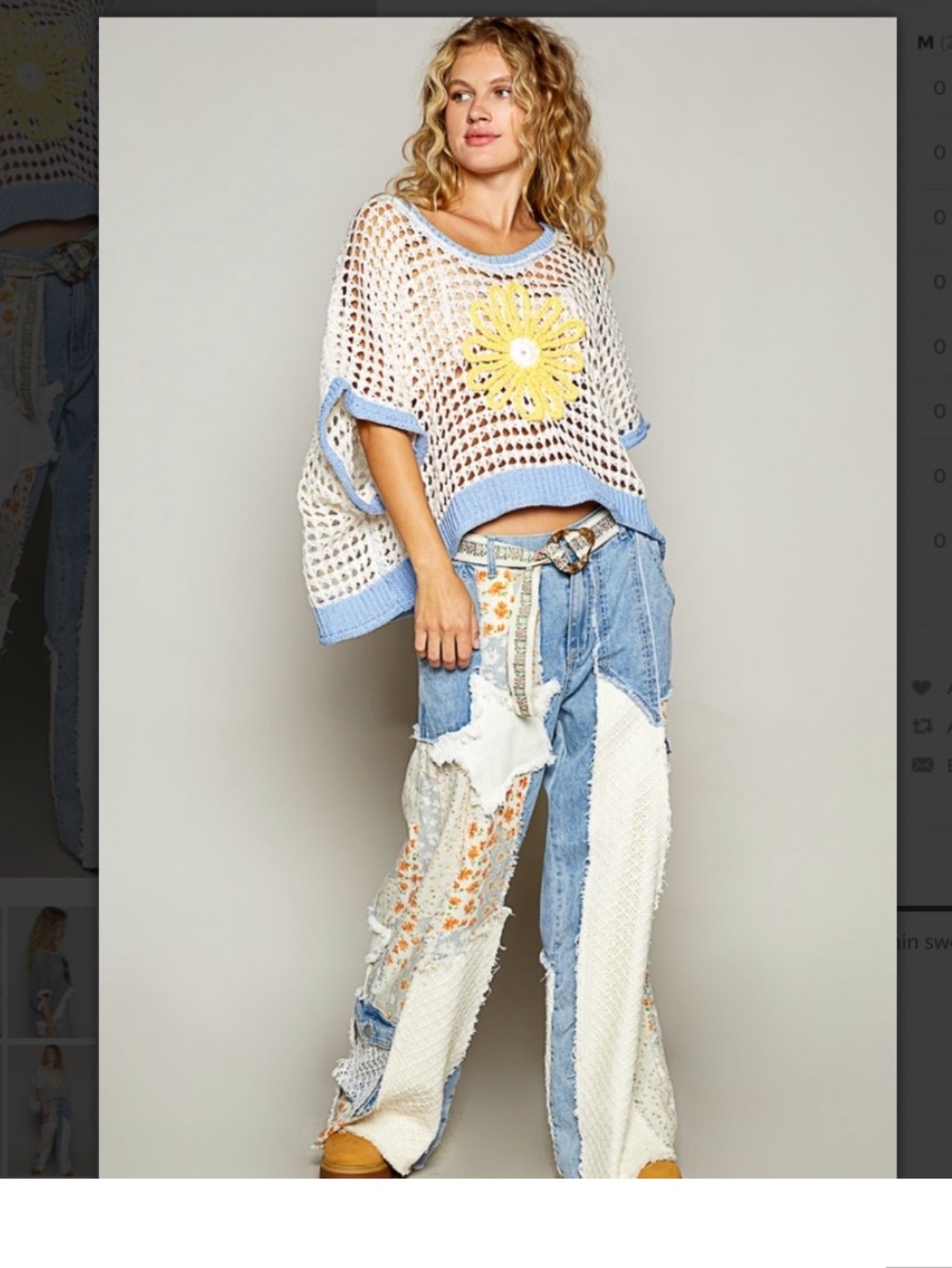 POL Crochet Mesh Daisy Knit Top - White, Light Blue & Yellow💛💙